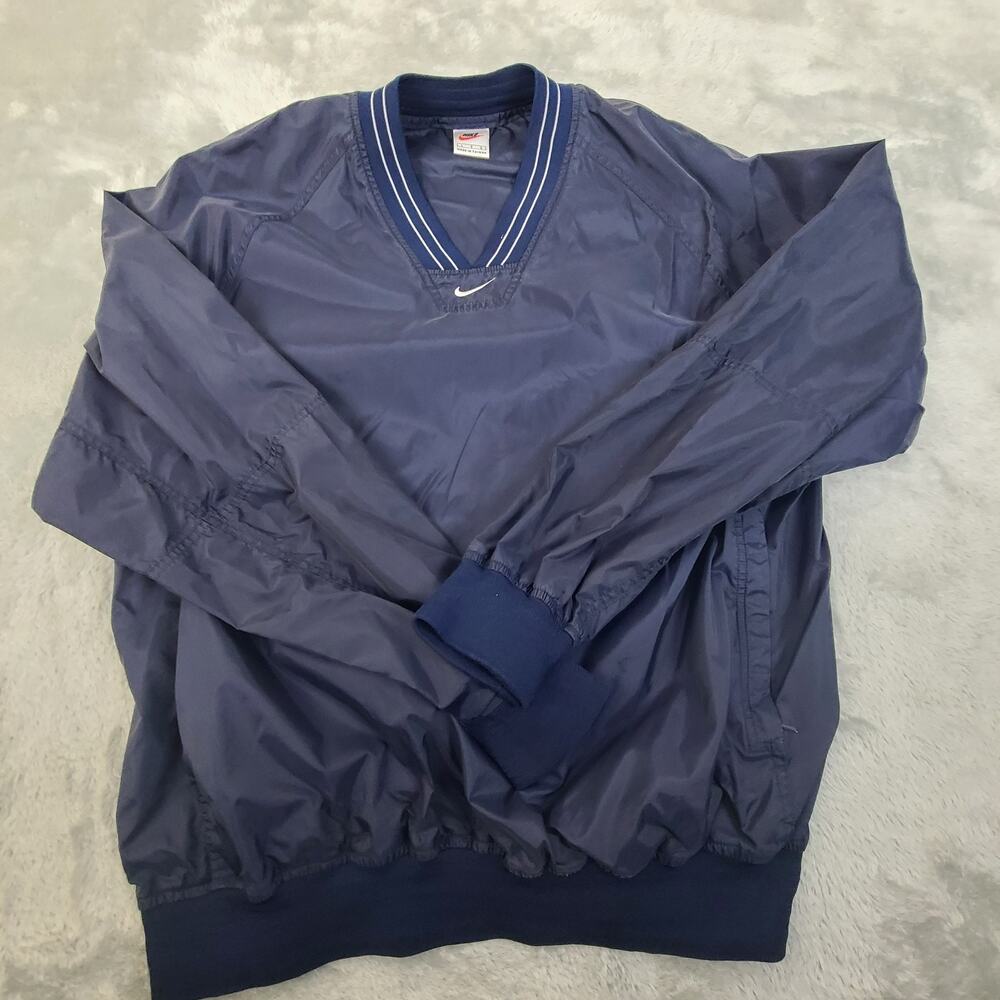 Vintage Nike Jacket Mens Large Black Windbreaker Pullover 90s Center Swoosh